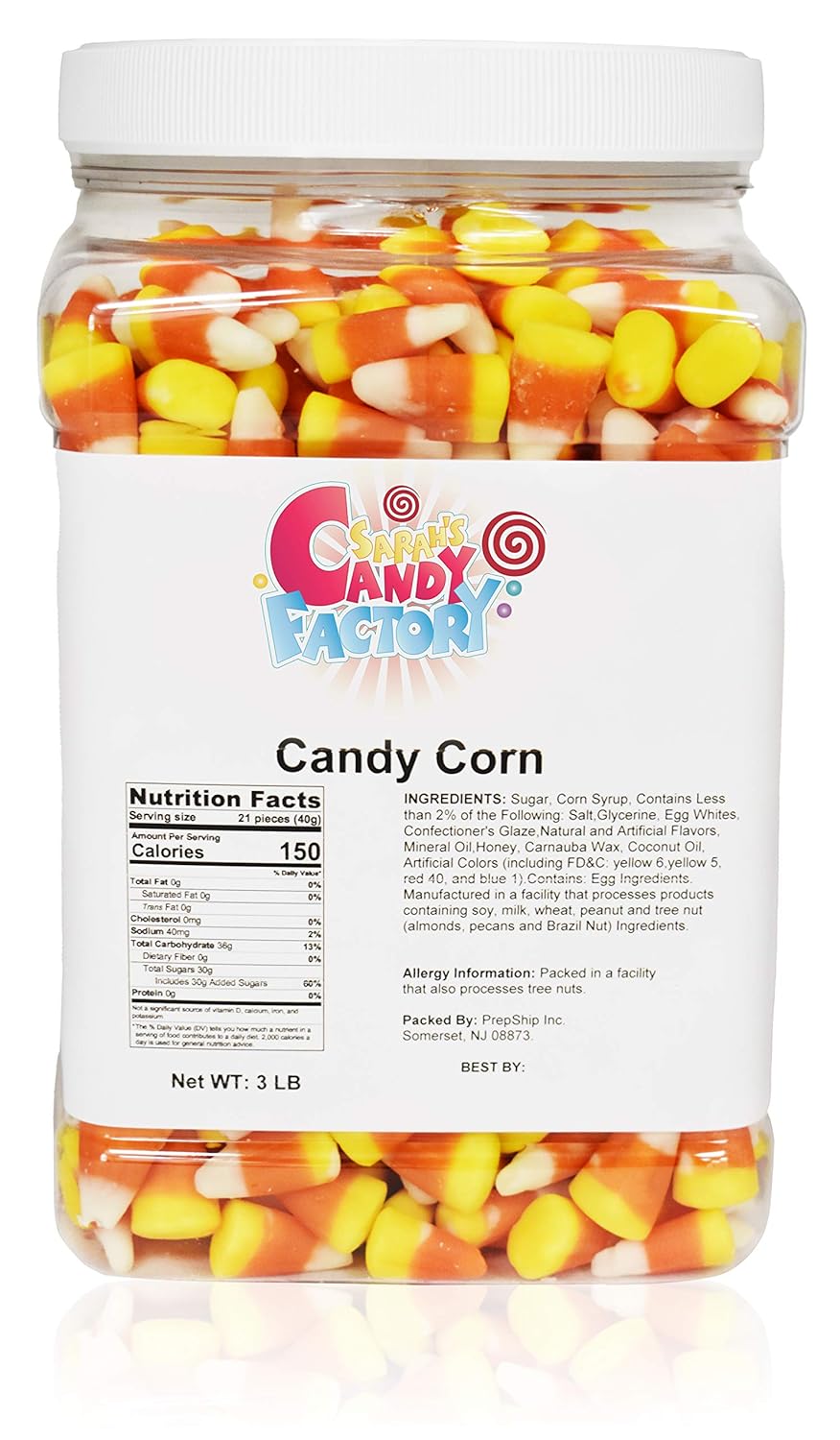 Sarahs Candy Factory Candy Corn in Jar, 3 Lbs